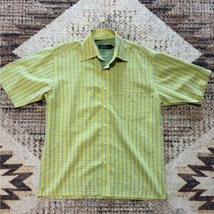 Men's Bugatchi Yellow Plaid Shirt Medium